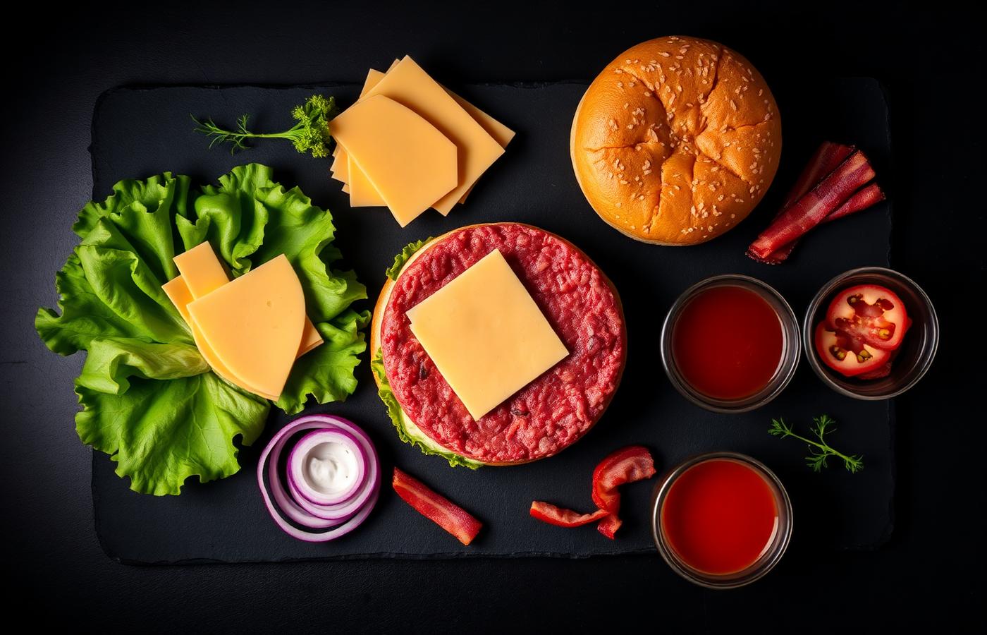 Ingredientes premium: carne, pão brioche, cheddar, bacon e vegetais frescos